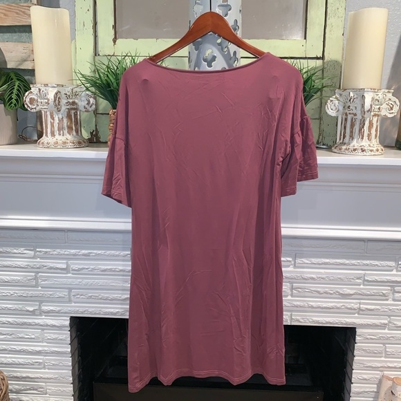 Garnet Hill Mauve Flutter Sleeve Tencel Soft Tunic Top Scoop Neck M - Picture 7 of 7
